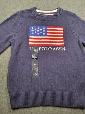 Boys U.S. Polo sweater size s 6/7 american flag red white blue 4th july festive